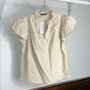 NWT Amazon Cream Women's Ruffle Puff Sleeve Top- S